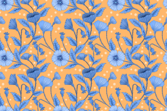 Blue Flowers and Leaf on Yellow Color: A Pattern for Vibrant Projects
