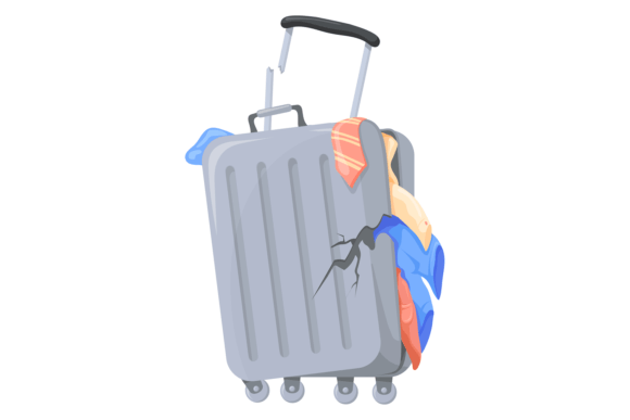 Broken Suitcase with Clothes Color Icon: A Design Asset