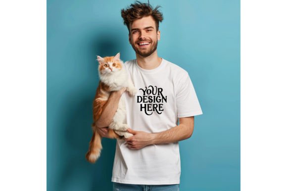 Cat with Man Empty T-shirt Color White M: Your Next Design Asset