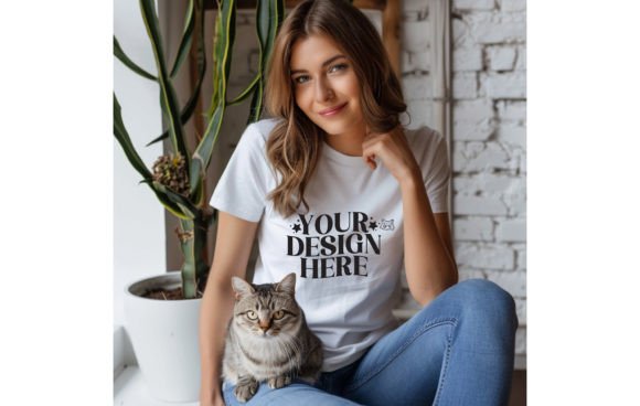 Cat with Woman T-shirt Color White Mocku: A Designer's Go-To Asset