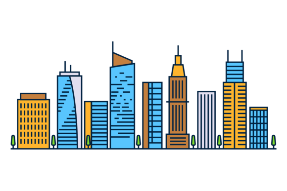City Buildings. Color Line Urban Street: A Designer's Urban Canvas