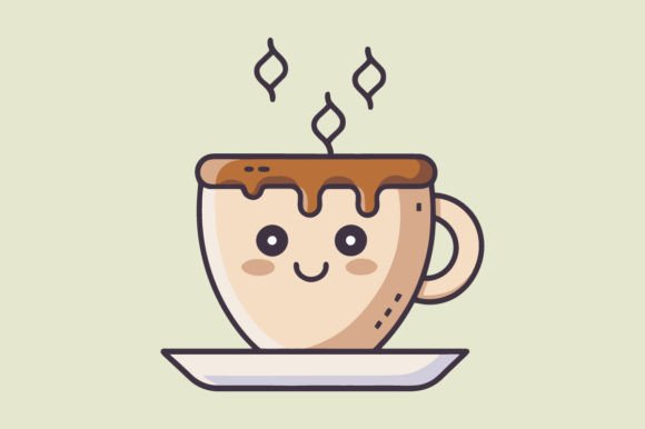 Cute Coffee Flat Color Vector Drawing