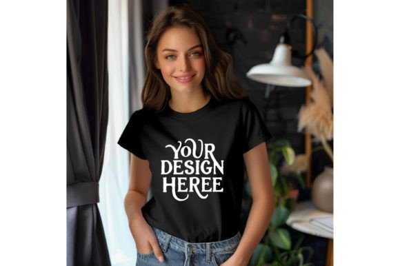 Gildan 5000 T-Shirt Woman Black Color: A Digital Mockup for Creators