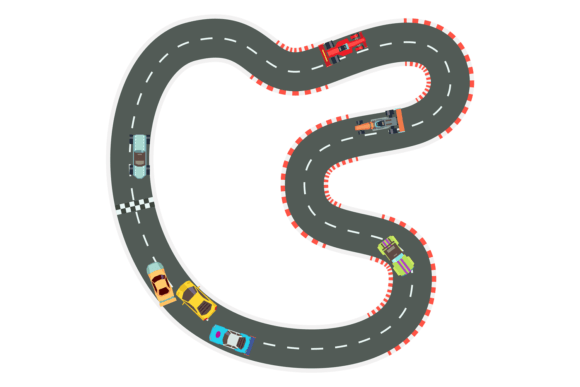 Race Track with Color Rally Cars Top Vie: Capturing Speed in Design