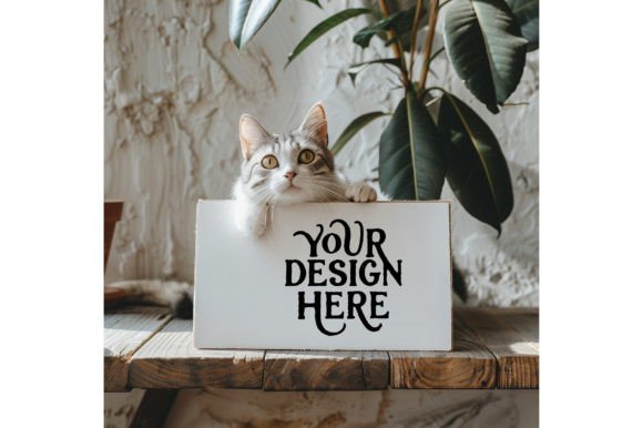 Unpacking the Cat with Wood Board Color White Mockup I