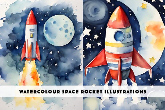 Watercolour Space Rockets: Blending Artistic Flair with Modern Design