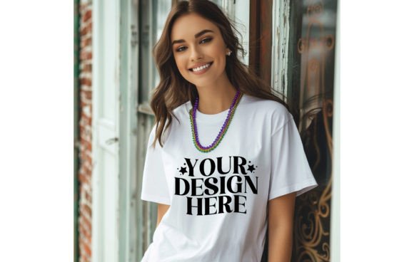 Woman, Empty T-shirt Mardi Gras Color Wh: A Designer's Instant Mockup Asset